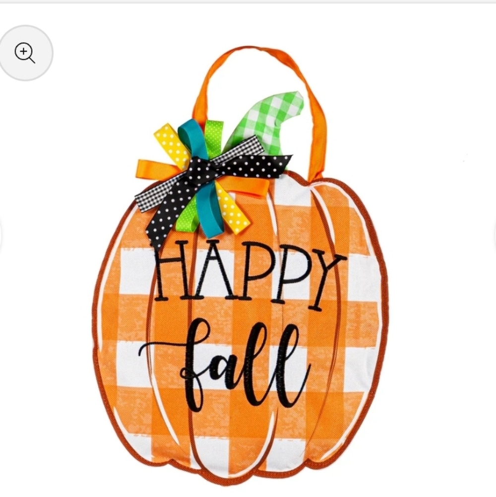 Happy Fall Pumpkin Door Hanger; Burlap 17"Lx13"W! - Picture 2 of 2